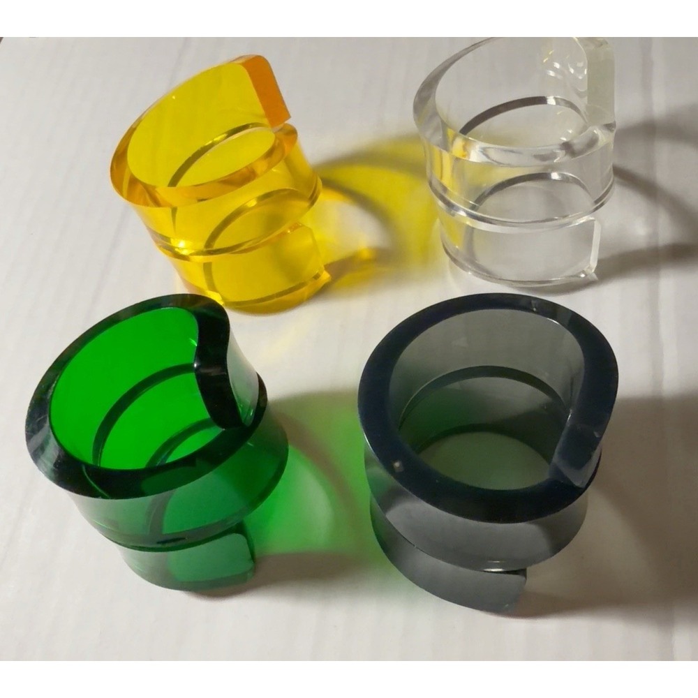 Vintage MCM Lucite Spiral Napkin Rings Set 4 Multicolor Space Age Acrylic
